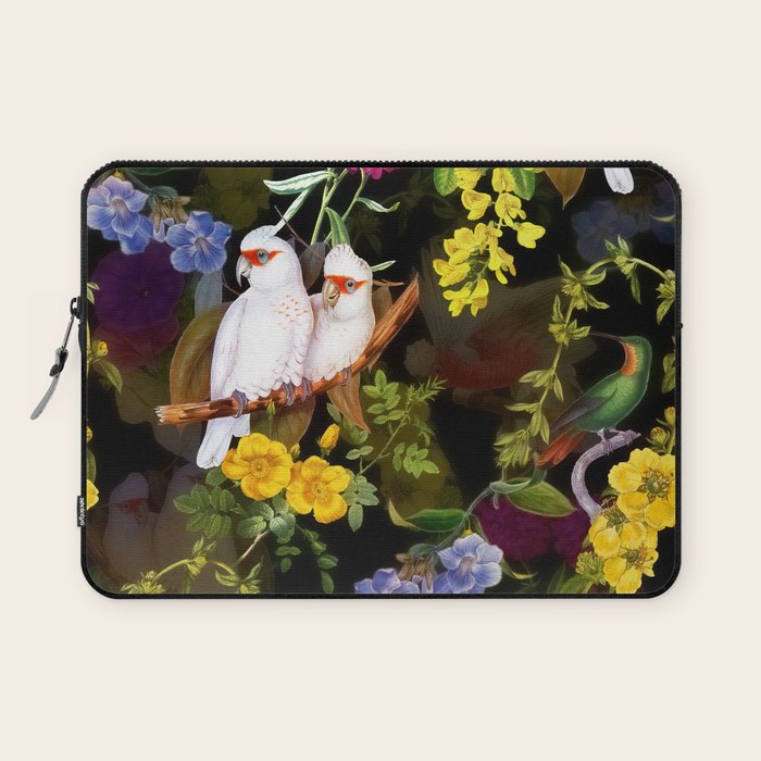 Vintage & Shabby Chic - Tropical Night Bird Flower Garden Laptop Sleeve Gallery Image 1