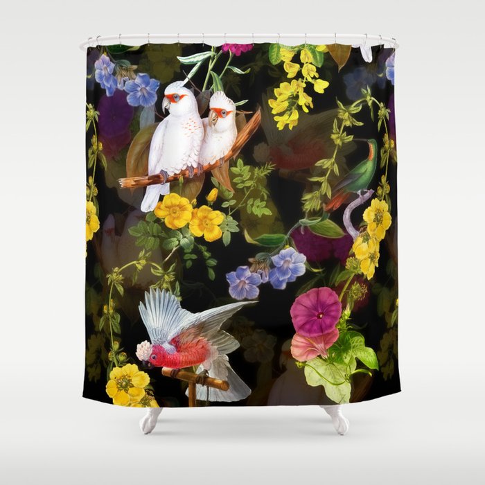Vintage & Shabby Chic - Tropical Night Bird Flower Garden Shower Curtain Gallery Image 1