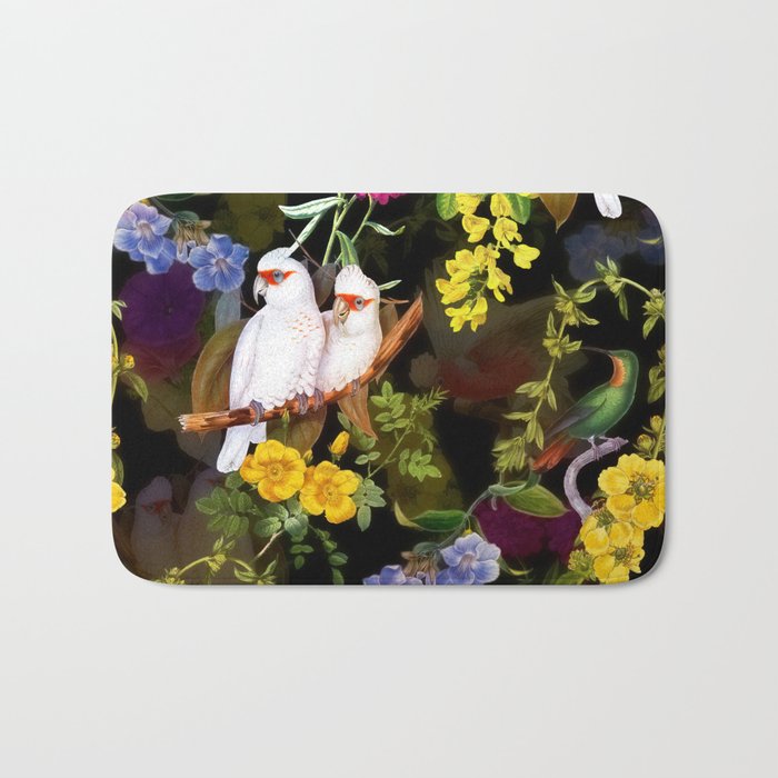 Vintage & Shabby Chic - Tropical Night Bird Flower Garden Bath Mat Gallery Image 1