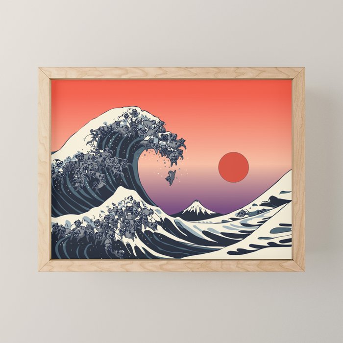 The Great Wave of Black Pug Mini Art Print Gallery Image 1