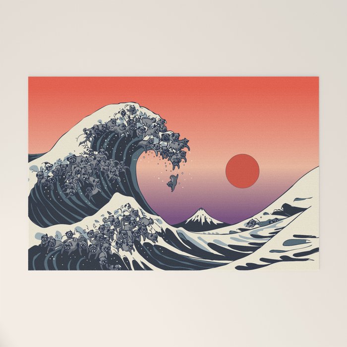 The Great Wave of Black Pug Welcome Mat Gallery Image 1