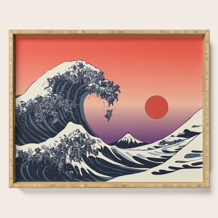 The Great Wave of Black Pug Serving Tray Gallery Image 1