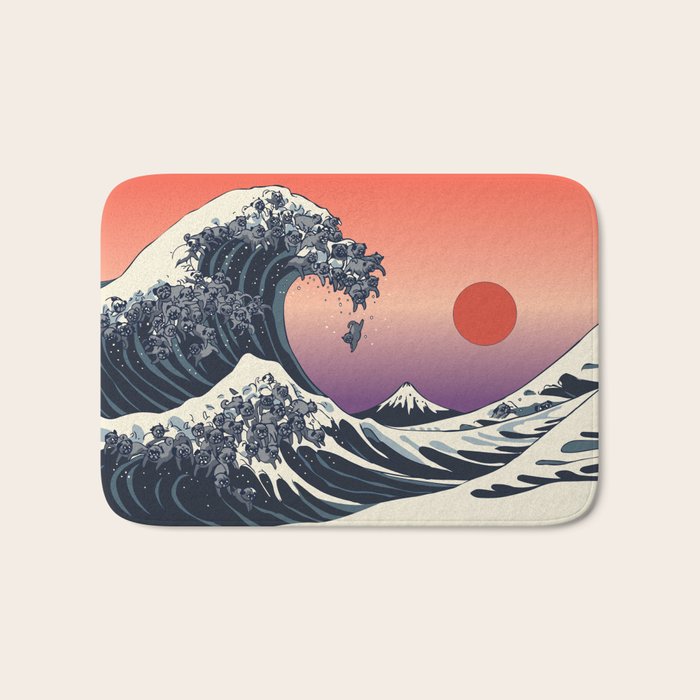 The Great Wave of Black Pug Bath Mat Gallery Image 1
