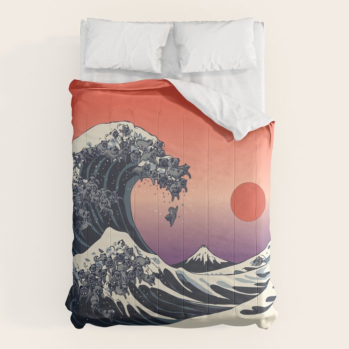 The Great Wave of Black Pug Comforter Gallery Image 6