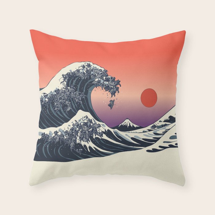 The Great Wave of Black Pug Throw Pillow Gallery Image 6