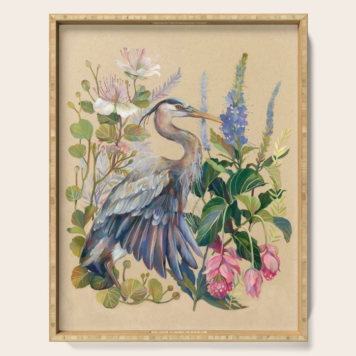 Blue Heron Floral Serving Tray Gallery Image 1