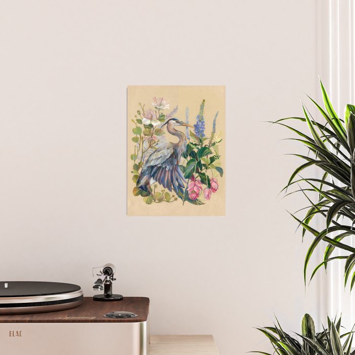 Blue Heron Floral Poster Gallery Image 2