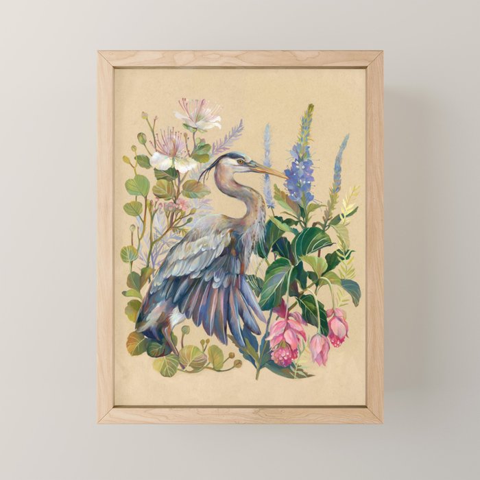 Blue Heron Floral Mini Art Print Gallery Image 1