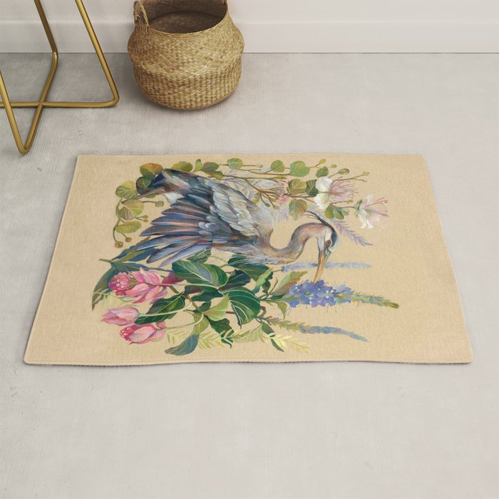 Blue Heron Floral Rug Gallery Image 1