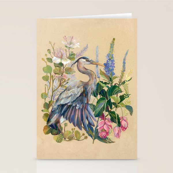 Blue Heron Floral Stationery Card Gallery Image 2
