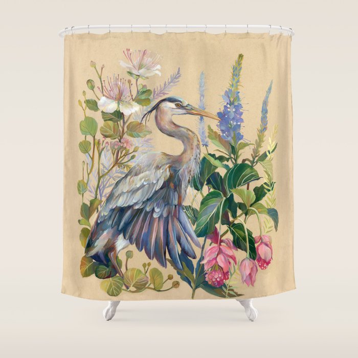 Blue Heron Floral Shower Curtain Gallery Image 1