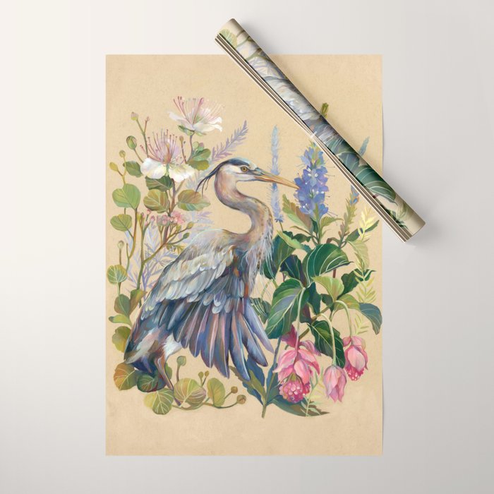 Blue Heron Floral Wrapping Paper Gallery Image 1