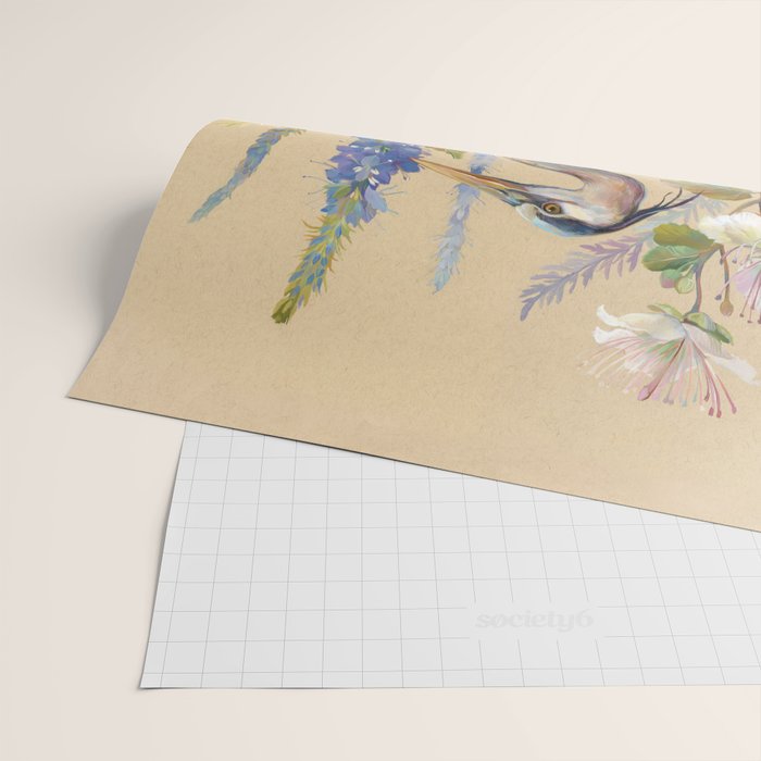 Blue Heron Floral Wrapping Paper Gallery Image 2