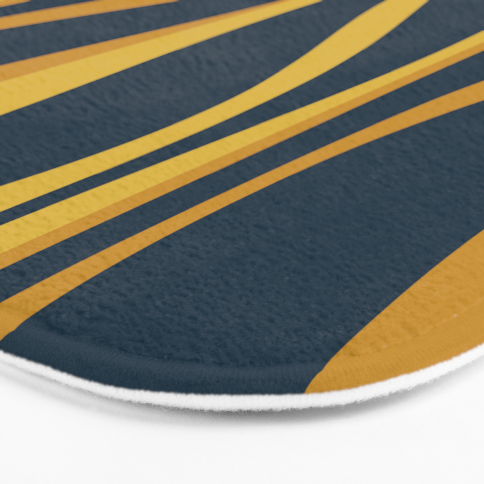 Mid Century Modern Retro Lounge Striped Ogee Pattern in Navy Blue and Mustard Bath Mat Gallery Image 3