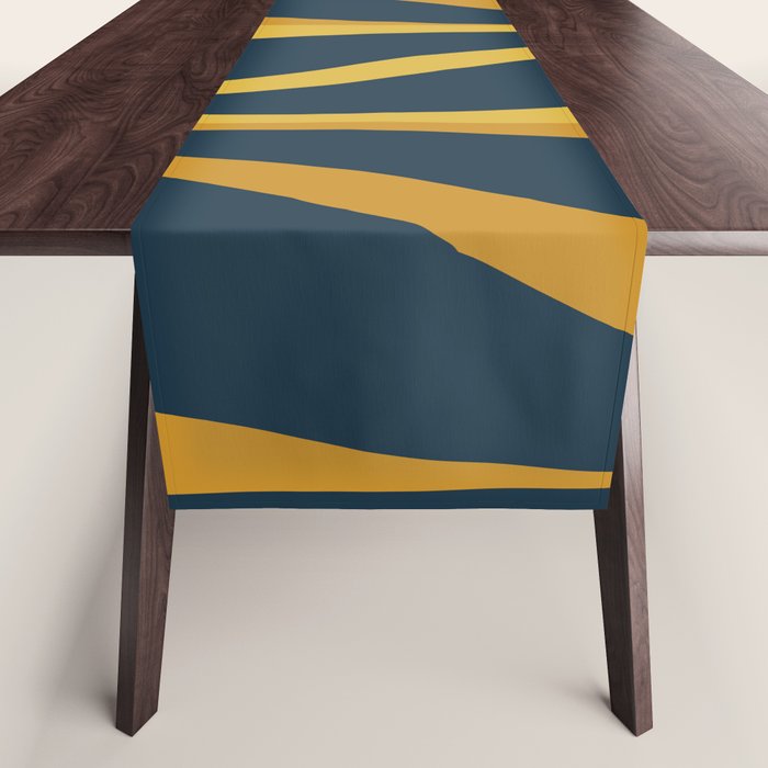 Mid Century Modern Retro Lounge Striped Ogee Pattern in Navy Blue and Mustard Table Runner Gallery Image 1