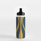 Mid Century Modern Retro Lounge Striped Ogee Pattern in Navy Blue and Mustard Water Bottle Gallery Image 2