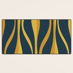 Mid Century Modern Retro Lounge Striped Ogee Pattern in Navy Blue and Mustard Desk Mat Gallery Image 3