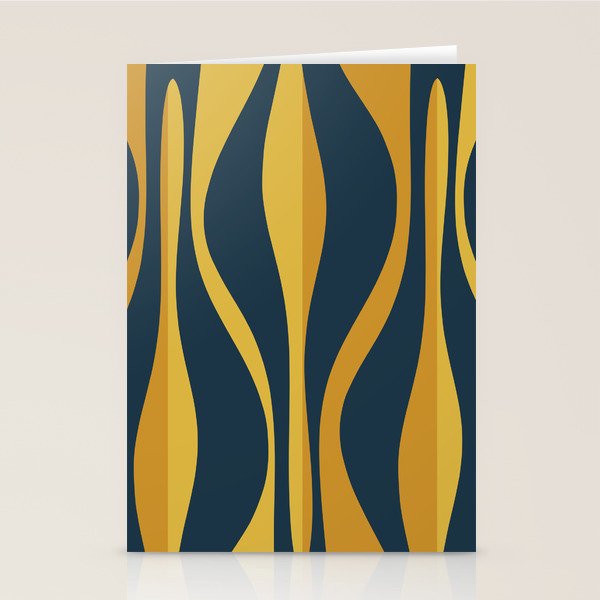 Mid Century Modern Retro Lounge Striped Ogee Pattern in Navy Blue and Mustard Stationery Card Gallery Image 1