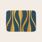 Mid Century Modern Retro Lounge Striped Ogee Pattern in Navy Blue and Mustard Bath Mat Gallery Image 1