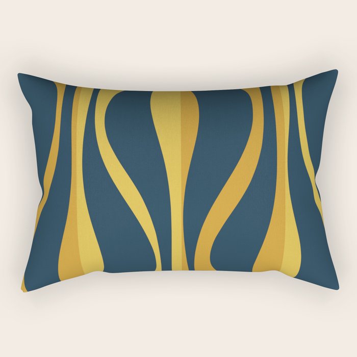 Mid Century Modern Retro Lounge Striped Ogee Pattern in Navy Blue and Mustard Rectangular Pillow Gallery Image 1