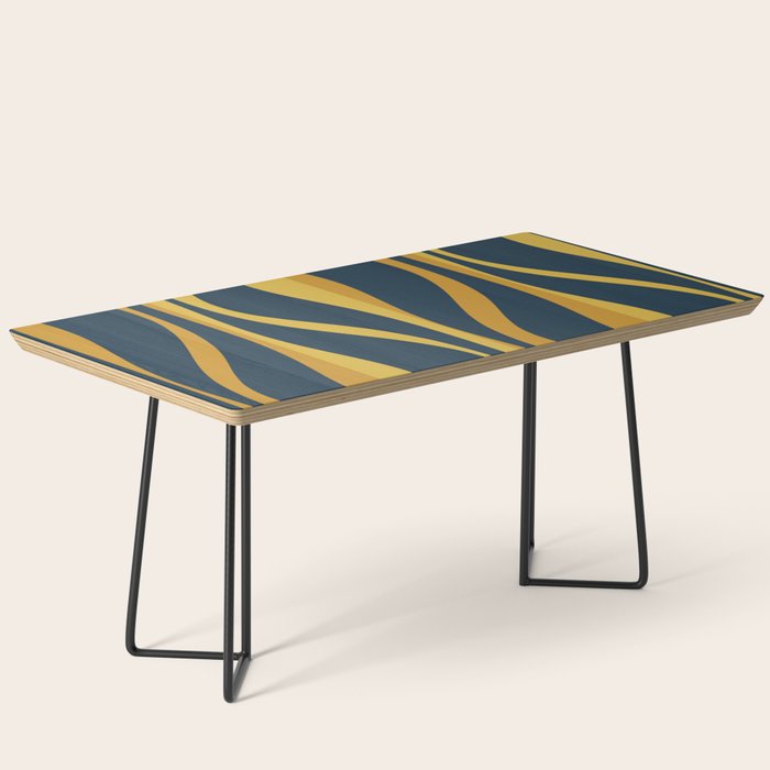 Mid Century Modern Retro Lounge Striped Ogee Pattern in Navy Blue and Mustard Coffee Table Gallery Image 1