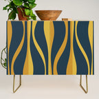 Mid Century Modern Retro Lounge Striped Ogee Pattern in Navy Blue and Mustard Credenza Gallery Image 1