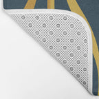 Mid Century Modern Retro Lounge Striped Ogee Pattern in Navy Blue and Mustard Bath Mat Gallery Image 2