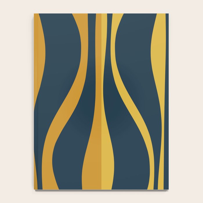 Mid Century Modern Retro Lounge Striped Ogee Pattern in Navy Blue and Mustard Notebook Gallery Image 4