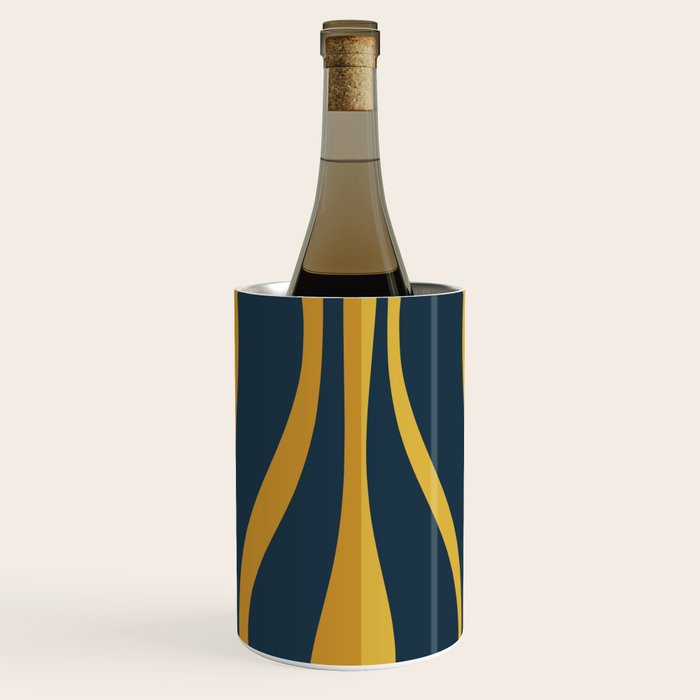 Mid Century Modern Retro Lounge Striped Ogee Pattern in Navy Blue and Mustard Wine Chiller Gallery Image 3