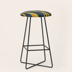 Mid Century Modern Retro Lounge Striped Ogee Pattern in Navy Blue and Mustard Stool Gallery Image 1