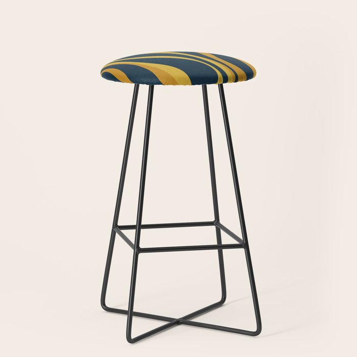 Mid Century Modern Retro Lounge Striped Ogee Pattern in Navy Blue and Mustard Stool Gallery Image 1