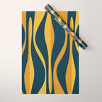 Mid Century Modern Retro Lounge Striped Ogee Pattern in Navy Blue and Mustard Wrapping Paper Gallery Image 1