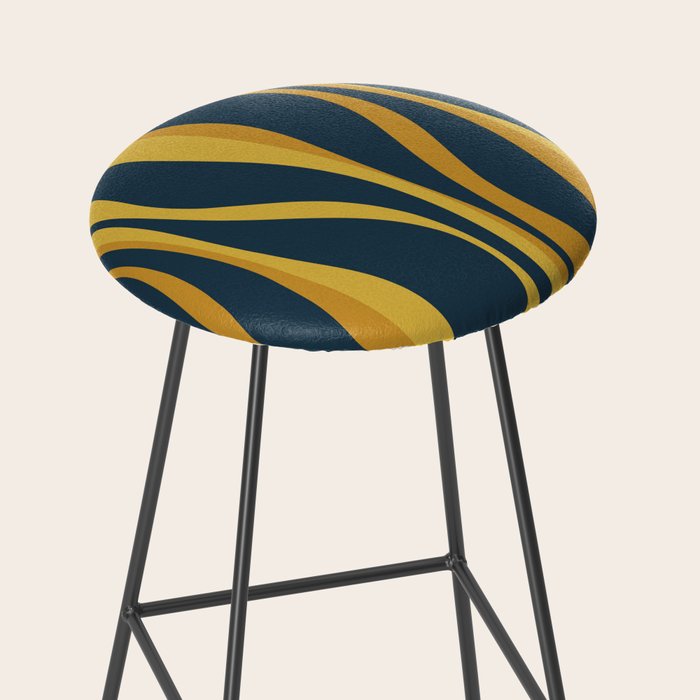 Mid Century Modern Retro Lounge Striped Ogee Pattern in Navy Blue and Mustard Stool Gallery Image 2