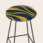 Mid Century Modern Retro Lounge Striped Ogee Pattern in Navy Blue and Mustard Stool Gallery Image 2