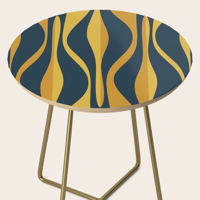 Mid Century Modern Retro Lounge Striped Ogee Pattern in Navy Blue and Mustard Side Table Gallery Image 2