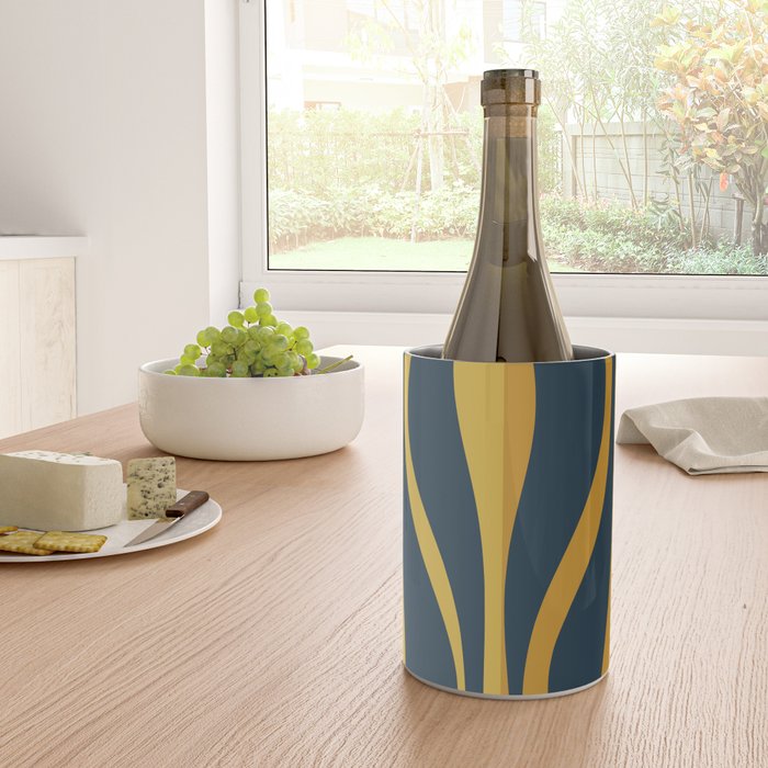 Mid Century Modern Retro Lounge Striped Ogee Pattern in Navy Blue and Mustard Wine Chiller Gallery Image 4