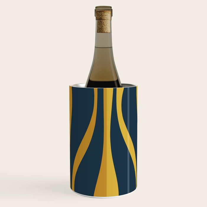 Mid Century Modern Retro Lounge Striped Ogee Pattern in Navy Blue and Mustard Wine Chiller Gallery Image 2
