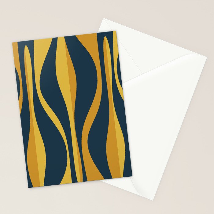 Mid Century Modern Retro Lounge Striped Ogee Pattern in Navy Blue and Mustard Stationery Card Gallery Image 2