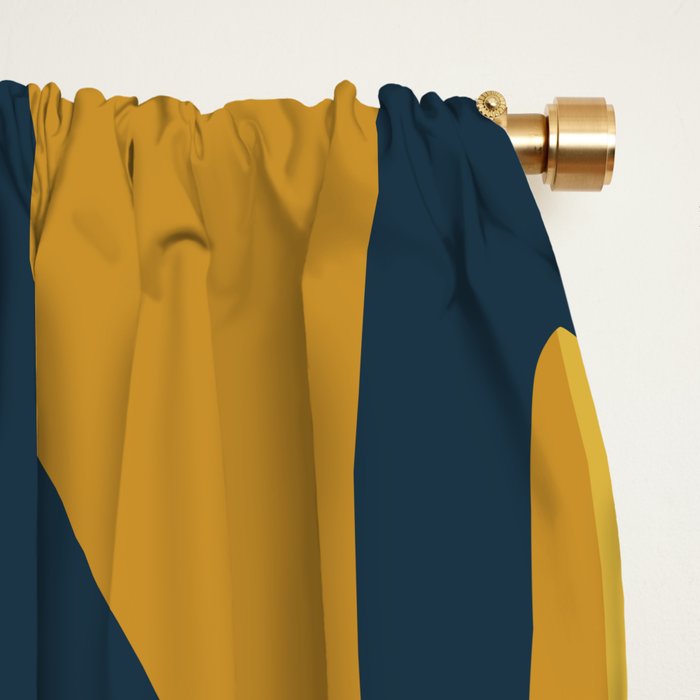Mid Century Modern Retro Lounge Striped Ogee Pattern in Navy Blue and Mustard Window Curtain Gallery Image 2