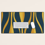 Mid Century Modern Retro Lounge Striped Ogee Pattern in Navy Blue and Mustard Desk Mat Gallery Image 1