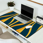 Mid Century Modern Retro Lounge Striped Ogee Pattern in Navy Blue and Mustard Desk Mat Gallery Image 2