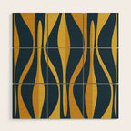 Mid Century Modern Retro Lounge Striped Ogee Pattern in Navy Blue and Mustard Wood Wall Art Gallery Image 1