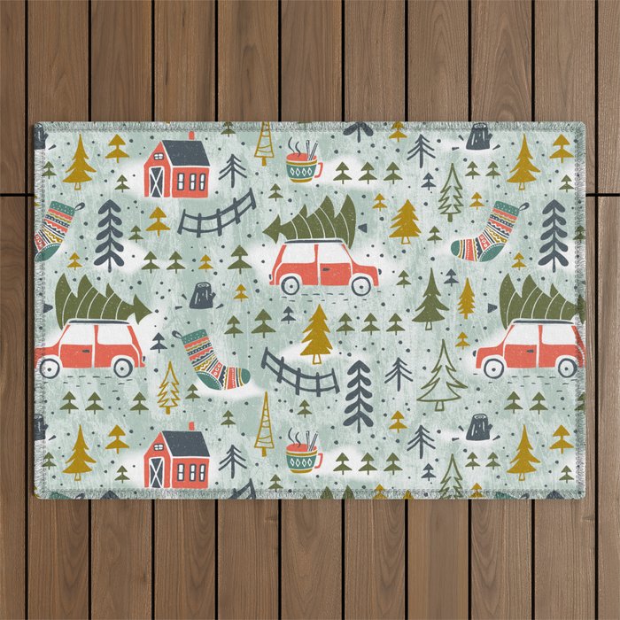 Home For The Holidays Blush Mint Christmas Outdoor Rug Gallery Image 1