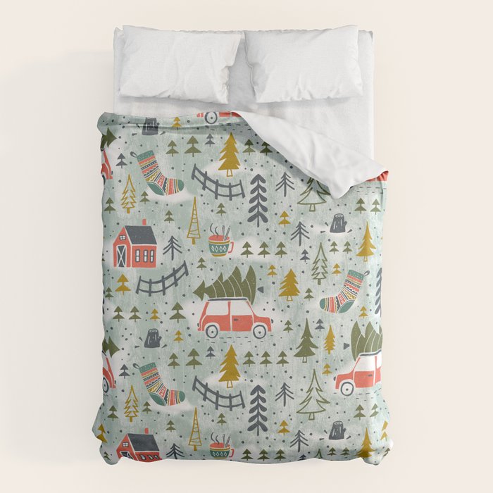 Home For The Holidays Blush Mint Christmas Duvet Cover Gallery Image 1