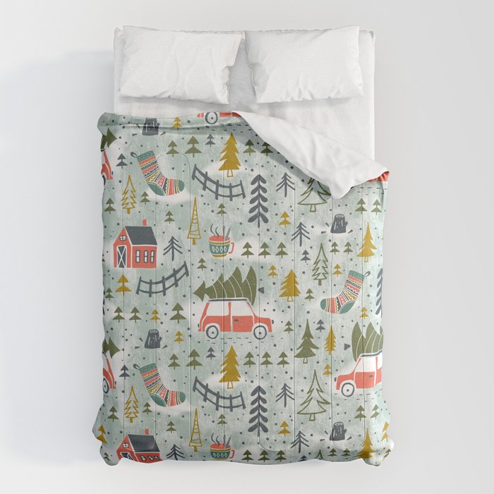 Home For The Holidays Blush Mint Christmas Comforter Gallery Image 1
