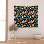 Colorful abstract organic shape doodle pattern Wall Tapestry Gallery Image 2