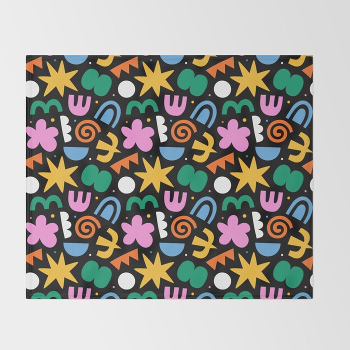 Colorful abstract organic shape doodle pattern Throw Blanket Gallery Image 2
