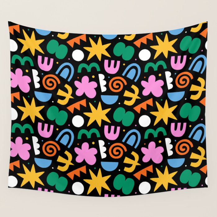 Colorful abstract organic shape doodle pattern Wall Tapestry Gallery Image 1
