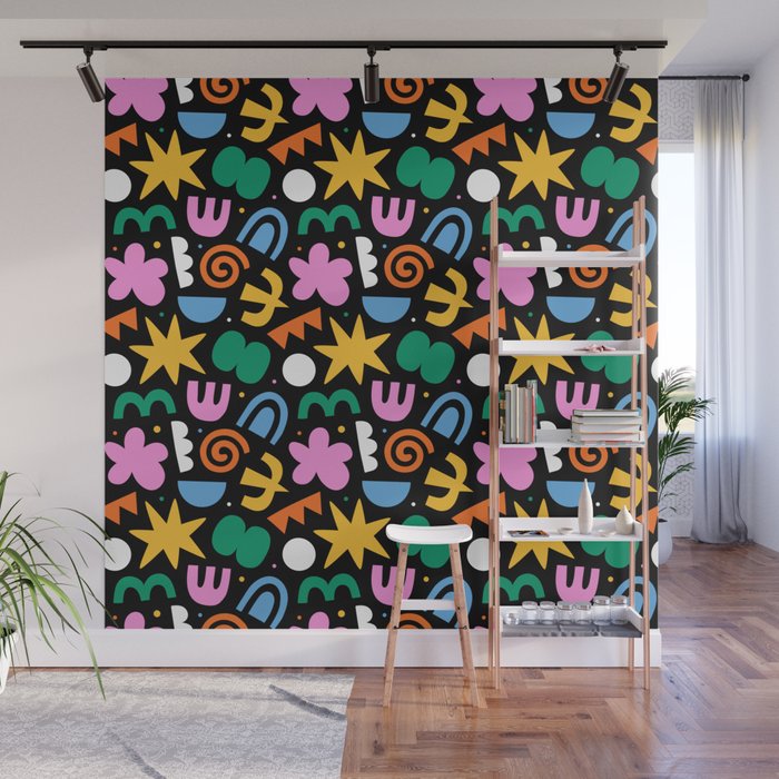 Colorful abstract organic shape doodle pattern Wall Mural Gallery Image 1