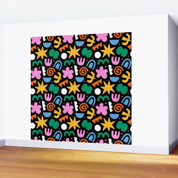 Colorful abstract organic shape doodle pattern Wall Mural Gallery Image 2
